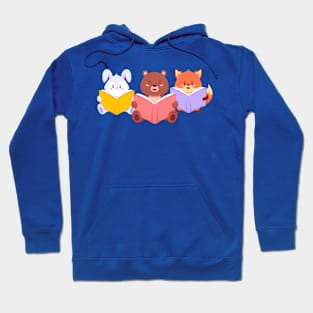 Rabbit Bear Fox Reading Hoodie